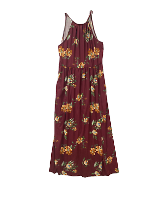 #ad Kilig Dress Woman#x27;s XL Halter Split Front Flora Maxi Dress Burgundy New $24.98