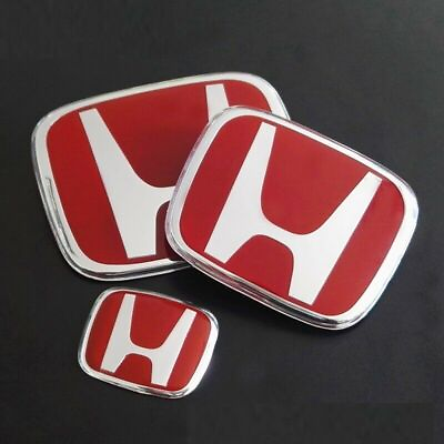 #ad FOR CIVIC 2016 2021 SET OF 3 RED FRONTREARSTEERING EMBLE M BADGE LOGO $29.90