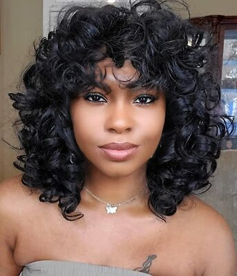 #ad Loose Curly Wigs for Black Women Synthetic Hair Women Black wig African American $17.66