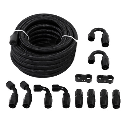 #ad 6AN Fuel Line Kit Nylon Braided Fuel Hose Fitting Kit CPE 0.34quot; ID 20FT Black $65.99