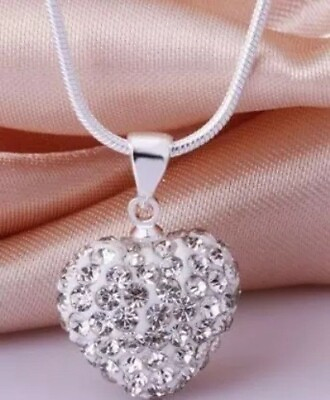 #ad WHITE HEART CRYSTAL PENDANT NECKLACE INCLUDES SILVER 16quot; CHAIN GIFT BOXED $13.95