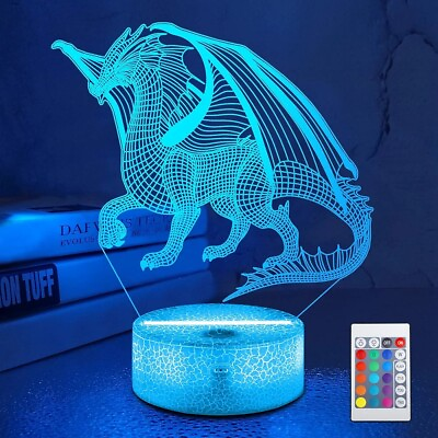#ad 3D illusion LED Night Light Changing Color Dragon Table Lamp Gift $17.99