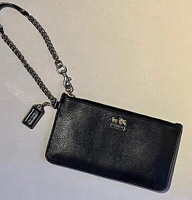 #ad Coach Black Leather Women#x27;s Wristlet Wallet Mini Purse amp; Gold Accents C $40.00