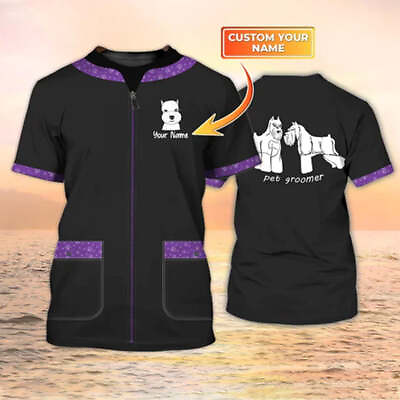 #ad Pet Groomer 3D T shirt Grooming Custom Shirts Pet Salon Uniform Black amp; Purple $16.99
