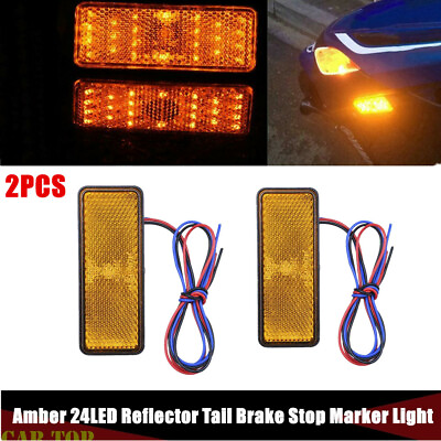 #ad 2x Amber 24 SMD LED Car Motorcycle Square Reflector Tail Turn Signal Light Lamp $8.14