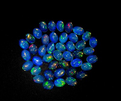 #ad Natural Blue Fire Ethiopian Opal Oval Cabochon Gemstone Lot 13 Pcs 6*8 MM 10 CT $16.19