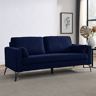 #ad 3 Seater Sofa Square Arms Tight Back 2 Small Pillows Corduroy Navy $454.22