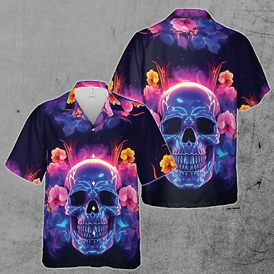 #ad Funny Neon Skull Hippie Trippy Graphic Art Hawaiian Shirt S 5XL $24.49