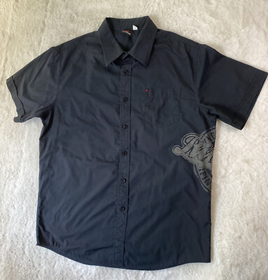 #ad Rip Curl Shirt Men#x27;s XL Logo Graphic Print Wrap Button Down Short Sleeve Black $13.30