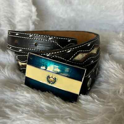 #ad Western Belt Leather Tooled Handmade Mens Rodeo Belt Cowboy size 46 $40.00