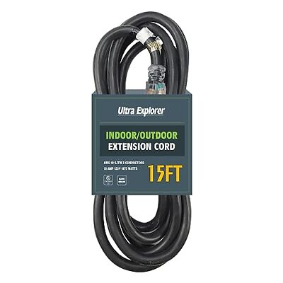 #ad 15 Ft Lighted Outdoor Extension Cord 10 3 SJTW Heavy Duty Black Extension C $32.89