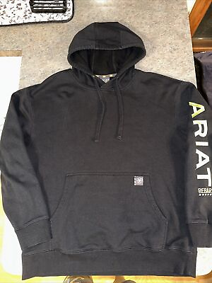 #ad Ariat Rebar Hoodie Mens Large Sweatshirt Black Workwear Graphic Spellout $28.85