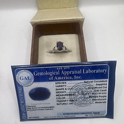 #ad 3.80 GAL Certified Kashmir Sapphire Size 5 Silver Ring Unheated $110.00