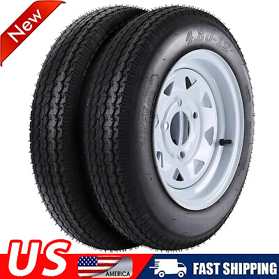 #ad 2pcs Trailer Tires And Rims 4.80 12 4.80x12 6 Ply LRC 4 Lug White Spoke Wheel $108.68