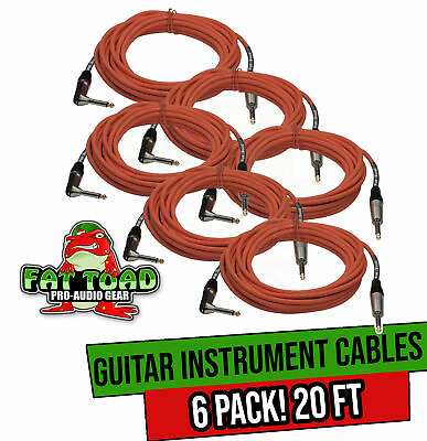 #ad Guitar Cables 6 Pack Right Angled Instrument Cord FAT TOAD 20FT 1 4 Quarter $25.20