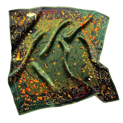 #ad 100% Mulberry Silk 20quot; Square Scarf Women neckerchief Wrap Birds Print Green $10.30
