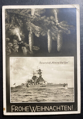#ad 1938 Hamburg Germany RPPC Postcard cover To Berlin Panzership Admiral Graf Spee $112.50