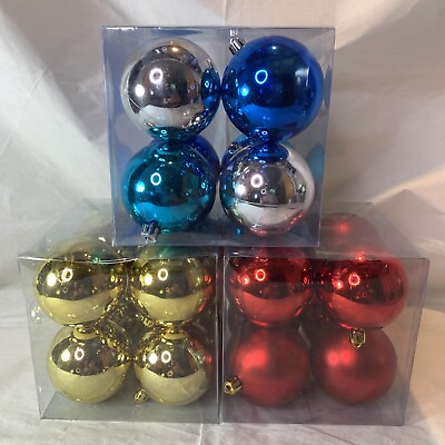 #ad 24 Round Plastic Decorative Christmas Ornaments Gold Silver Red Blue Shiny Satin $8.00