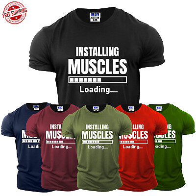#ad Installing Muscles Mens T Shirt Funny Sarcastic Gym Workout Fitness New Gift Tee $14.99