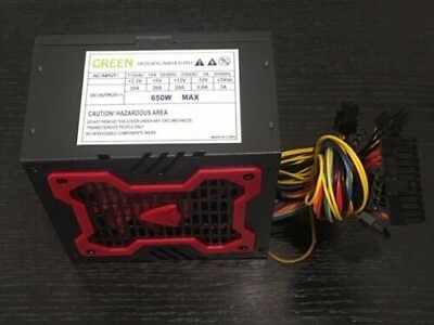 #ad #ad BRAND NEW Green 650w MAX RED ATX Power Supply 204Pin SATA amp; PCIe $32.99