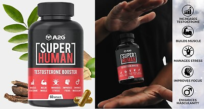#ad A2G NATURAL SUPERHUMAN ADVANCED TESTOSTERONE BOOSTER FOR MEN 60 CAPSULES $44.00