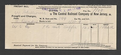 #ad 1909 THE CENTRAL RAILROAD CO of NEW JERSEY FREIGHT BILL CALIFON NJ $2.00
