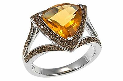 #ad HSN Colleen Lopez Sterling Silver Trilliant Citrine amp; Diamond Ring Size 5 $229.99