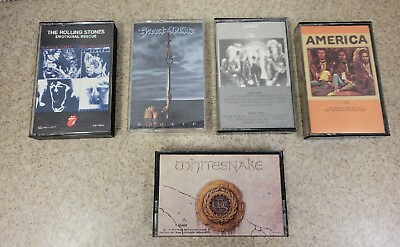 #ad Lot of 5 Rock Cassette Tapes Whitesnake Rolling Stones Great White Queen America $19.99