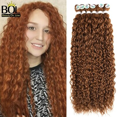 #ad Curly Hair 3PCS Pack100g Synthetic Orange Extensions Curls Hair Water Weaving $43.49