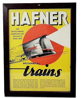 #ad FRAMED 1952 PRINT AD 2 PG Hafner Toy Mechanical Train Sets Wyandotte Railways $40.00