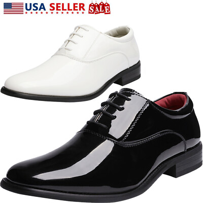 #ad Men#x27;s Dress Shoes Patent Leather Tuxedo Classic Lace up Formal Oxford Shoes Size $30.39