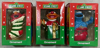 #ad Sesame Street Kurt Adler 3 Xmas Ornament Lot Elmo Ernie Cookie Monster NEW NIB $21.99
