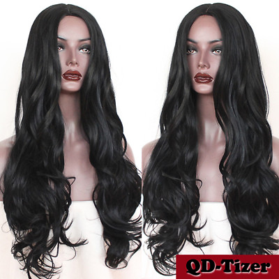 #ad Long Body Wavy Wig Silk Top Black Hair Fashion Heat Resistant Sex Synthetic Wigs $15.90