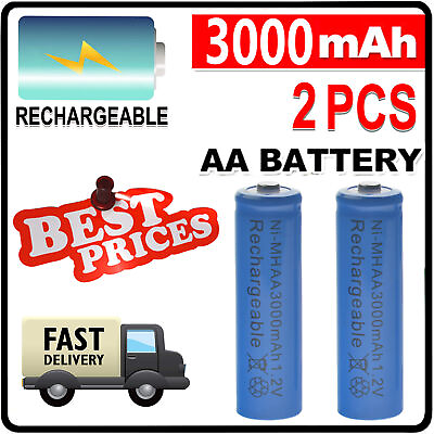 #ad 2x AA 1.2V 3000mAh Ni MH rechargeable battery 2A cell RC Blue $10.99