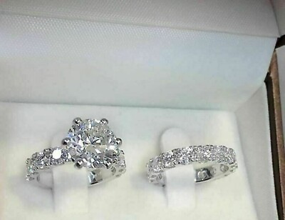 #ad 2Ct Round Cut Moissanite Engagement Wedding Bridal Ring Set 14K White Gold Over $220.15