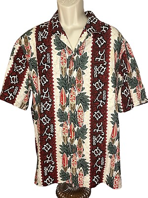 #ad Vintage Aloha Line Button Up Turtle Surf Board Hawaiian Shirt Hawaii Men’s 2XL $29.24