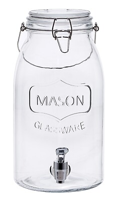 #ad Dispenser Mason Jar 1 Gallon Beverage Jar Drink Juice Water Clear Glass Spigot $17.10