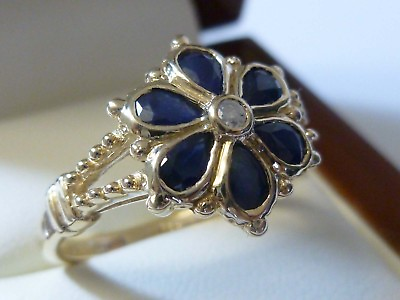 #ad Vintage 9ct 9k Solid Gold Women#x27;s Sapphire amp; Diamond Flower Ring R80 Custom AU $670.00