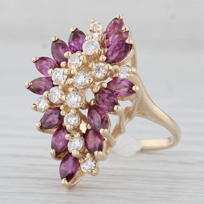 #ad 4.32ctw Diamond Ruby Cluster Cocktail Ring 14k Yellow Gold Size 7.25 $1349.99