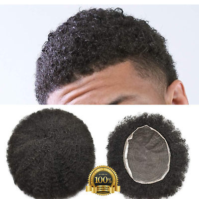 #ad Mens Toupee Full Lace Afro African American Human Black Hair Piece Curly Wigs $219.00