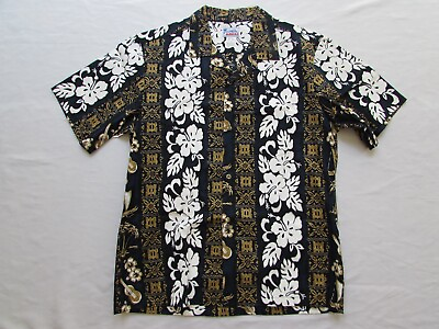 #ad Hawaiian Mens Button Front Short Sleeve Blue Floral Print 100% Cotton Shirt Sz L $24.99