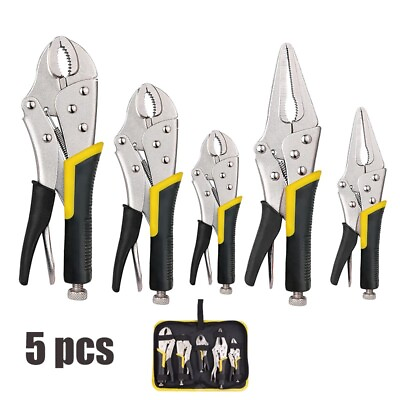 #ad 5 piece Locking Pliers Set 5quot; 7quot; and 10quot; Curved Jaw Locking Pliers Vice Grip $24.59