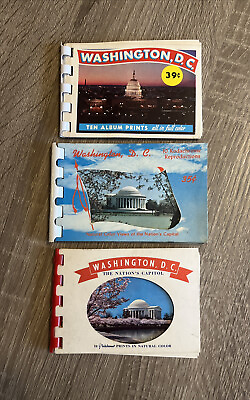 #ad Set Of 3 Washington DC Color Views Mini Souvenir Travel Books Plastichrome Cards $7.50