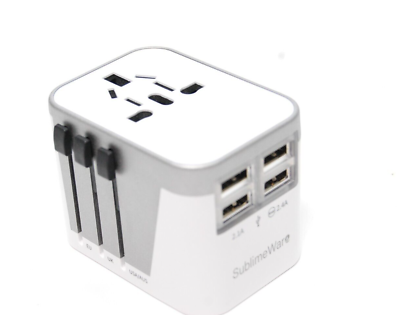 International Power Plug Adapter Travel White w 4 USB Ports $13.30