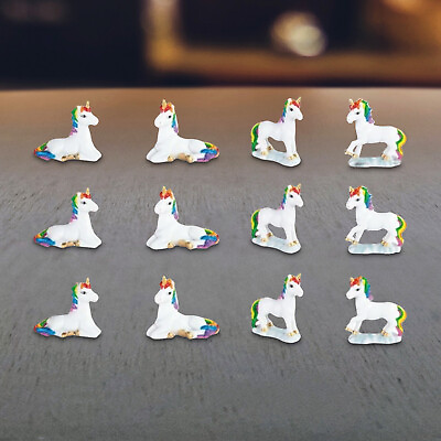 #ad 12 PC Cute Unicorn 2quot;H Mini Rainbow Unicorn Figurine Set Fantasy Decoration $53.58