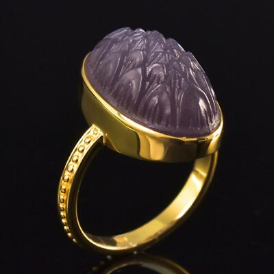 #ad Ring size 10 Carved Purple Chalcedony Lotus Flower Gold Vermeil Sterling 7.27 g $86.00