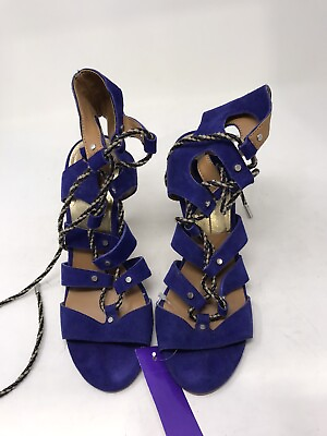 #ad Dolce Vita Women#x27;s Blue Suede Lace up Open Toe Heels Size 6 Open Toe EUC $11.25