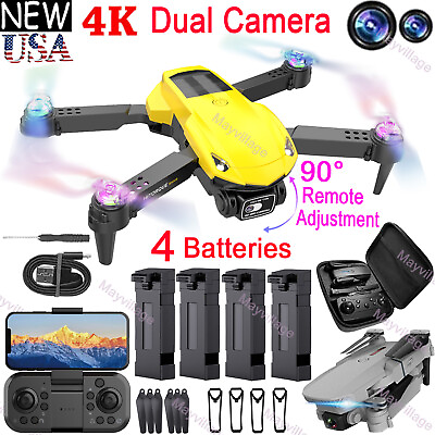 #ad 4K HD Wide Angle Dual 90° Camera RC Drone FPV Wifi Foldable Quadcopter 4 battery $49.99