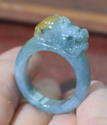 #ad Certified Yellow Natural 100% A Jadeite Jade Dragon Pi Xiu Ring NO. 8.75 415182 $102.40
