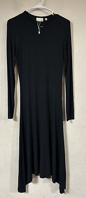 #ad Wilfred Free Black Maxi Dress Long Sleeve W Asymmetric Hem Size Small $24.00